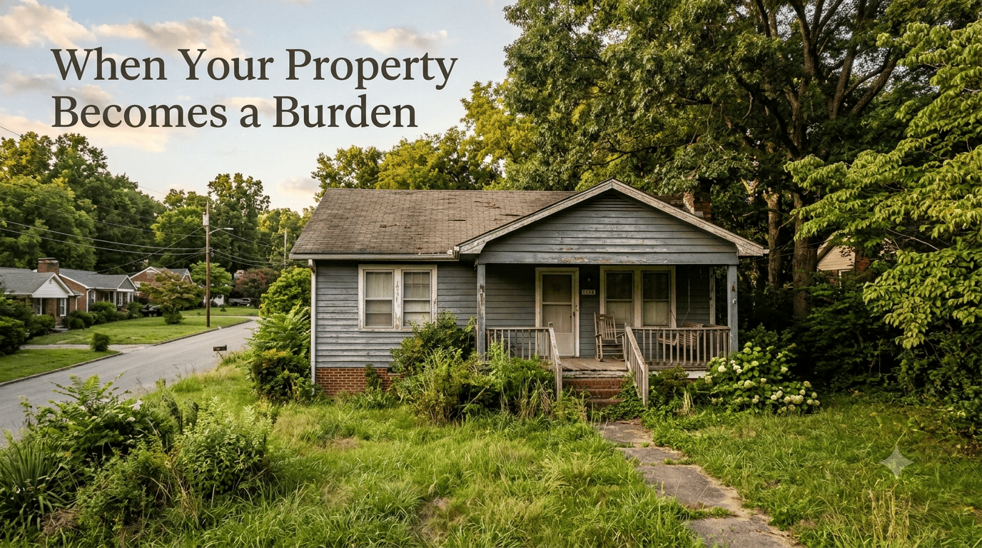 Distressed and overgrown home in Knoxville, Tennessee
