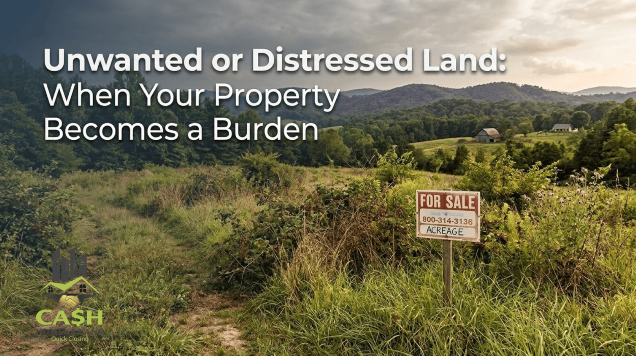 Overgrown vacant land in East Tennessee with trees and rolling hills