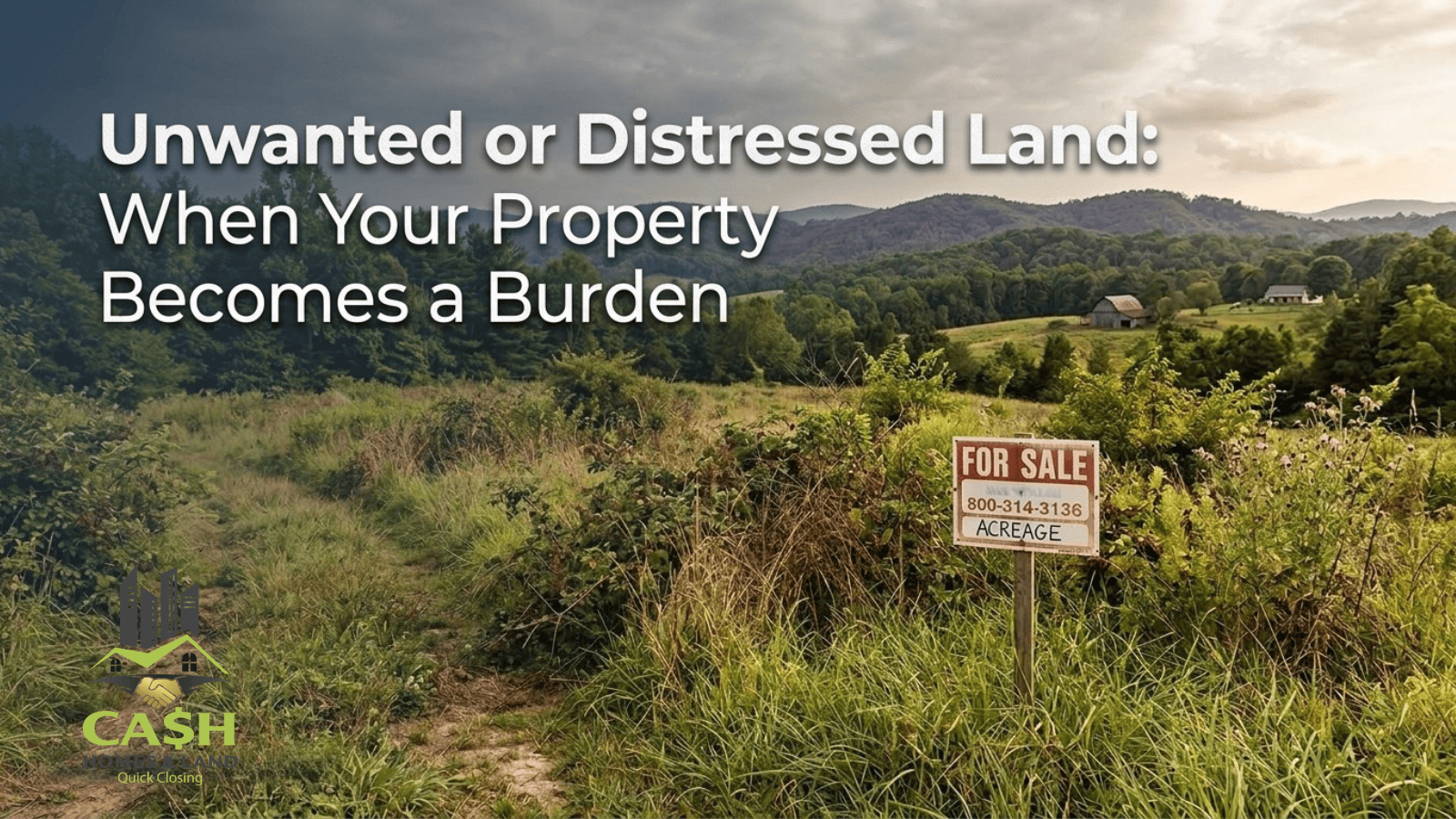 Overgrown vacant land in East Tennessee with trees and rolling hills